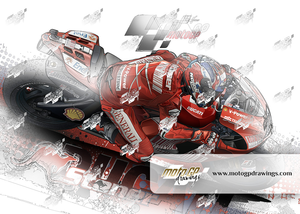 27 Casey Stoner Ducati Team Mix Couleurs / Dessin Technique 03