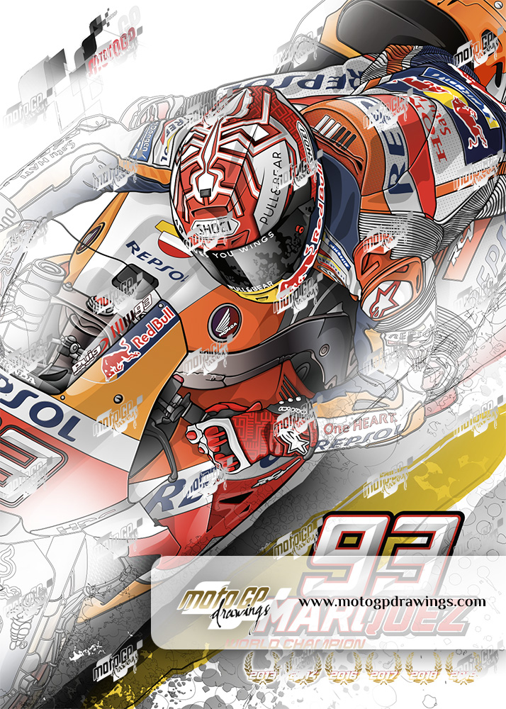 93 Marc Marquez - Zoom - Mix couleurs / Dessin technique 05